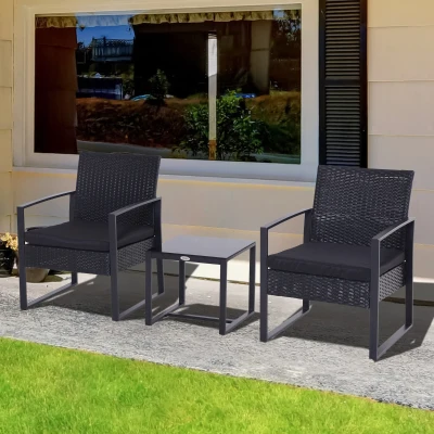 Outsunny 2-Seater Rattan Coffee Set Black