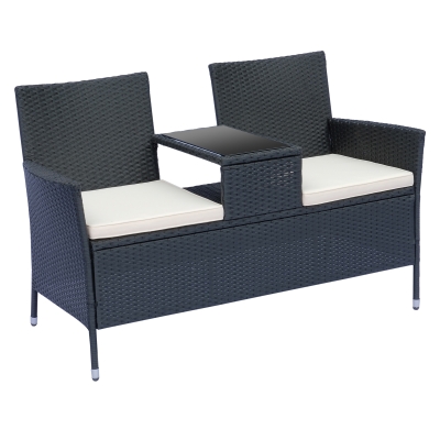 Outsunny 2-Seater Rattan Loveseat, 63Dx133Wx84H cm-Black