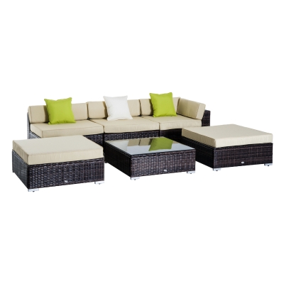 Outsunny 5-Seater Rattan Garden Furniture Set Rattan Sofa w/ Coffee Table Brown