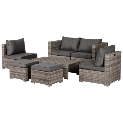 Outsunny 6-Seater Sofa & Coffee Table Rattan Outdoor Garden Furniture Set Grey