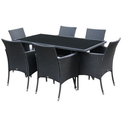 Outsunny 6-Seater Rattan Dining Set Garden Furniture Patio set with Cushions-Black/Cream