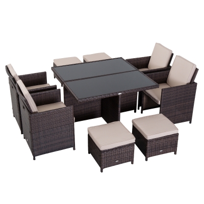 Outsunny 8-Seater Rattan Dining Set-Brown