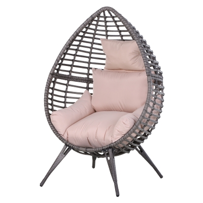 Outsunny PE Wicker Rattan Outdoor Egg Chair w/ Thick Cushions 4 Legs Grey