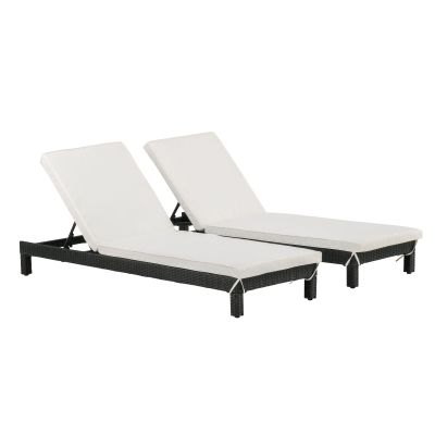 Outsunny 2 Seater Rattan Sun Lounger Set, Steel Frame-Black/Cream White