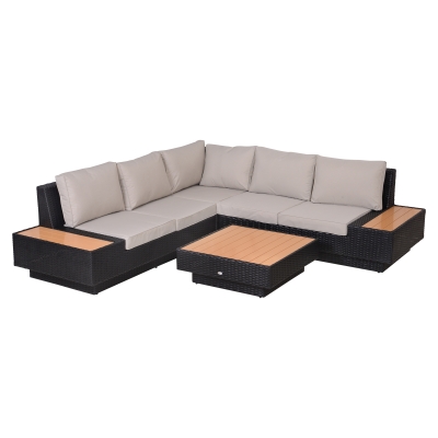 Outsunny 5-Seater Rattan Sofa Furniture Set W/Cushions-Black/Beige/Orange