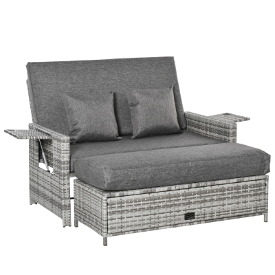 Outsunny Outdoor Garden Rattan Furniture Set 2 Seater Patio Sun Lounger Daybed Sunbed