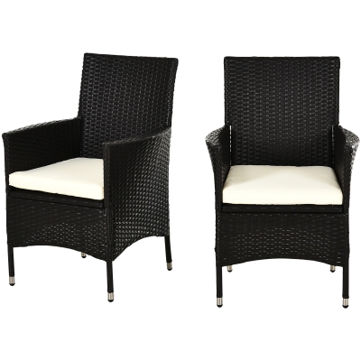 Outsunny 2-Seater Rattan Chairs Set-Dark Coffee