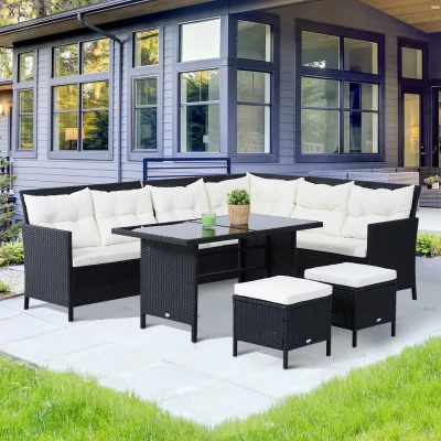 Outsunny 8-Seater Rattan Corner Sofa Set with Cushions Black
