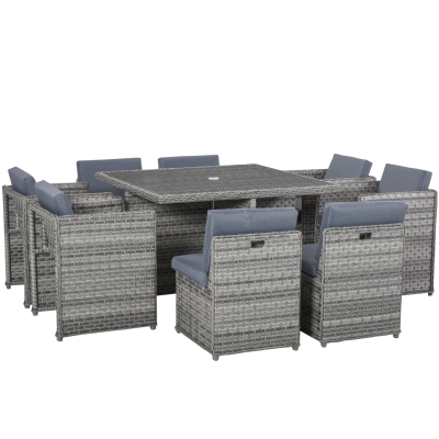 Outsunny Patio 8-Seater Rattan Dining Table Chair Set Garden Wicker Cube Sofa Furniture