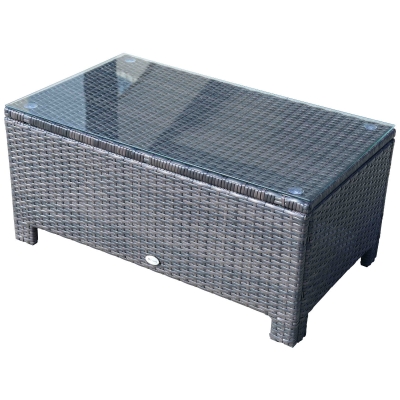 Rattan Coffee Table with Glass Top Brown Outsunny®