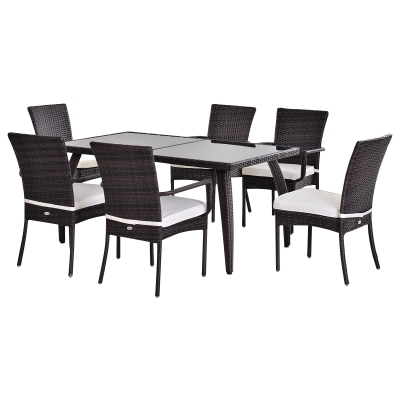 Outsunny 6 Seater Rattan Dining Set-Brown/Cream White