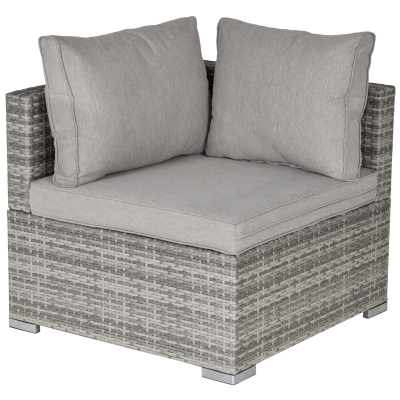 Outsunny PE Rattan Wicker Corner Sofa Garden Furniture Single Sofa Chair w/ Cushions, Grey
