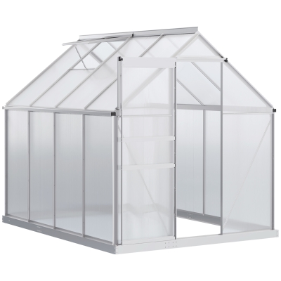 Outsunny Invernadero de Jardín de Policarbonato y Aluminio Caseta de Exterior con Puerta Corredera y Tragaluce para Cultivo Plantas Semillas 190x253x199 cm Transparente