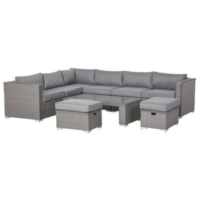Outsunny 8-Seater PE Rattan Corner Sofa Set Outdoor Conservatory Furniture w/ Cushion