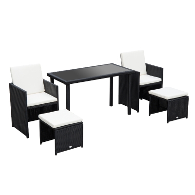Outsunny 4-Seater Rattan Set-Black/Creamy White