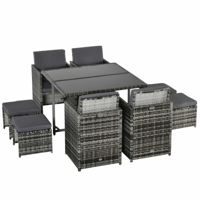 Outsunny 8-Seater Rattan Furniture Set Wicker Weave Patio Dining Table Seat