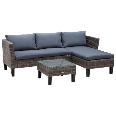 Outsunny 3-Seater Outdoor Garden PE Rattan Furniture Set Grey