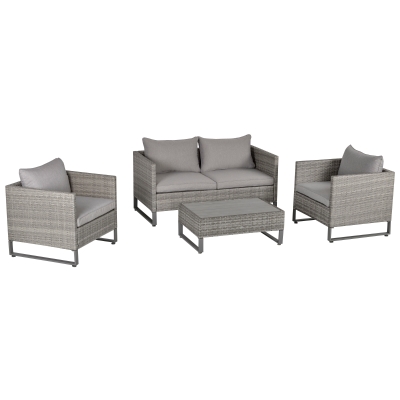 Outsunny 4-Seater PE Rattan Wicker Outdoor Dining Set w/ Sofa Chairs Table Cushions