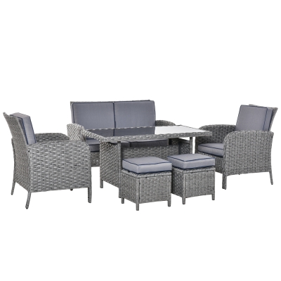 Outsunny 6-Seater Outdoor All Weather PE Rattan Dining Table Sofa Furniture Sets w/ Cushions