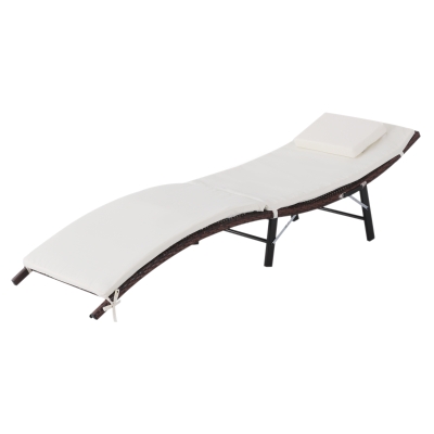 Outsunny Folding Rattan Sun Lounger, 196Lx61Wx53H cm, Steel Frame, PE Rattan-Brown/Cream White