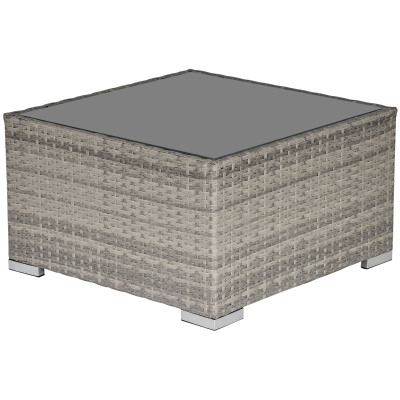 Outsunny Patio Wicker Coffee Table w/ Glass Top Furniture Suitable for Garden Backyard
