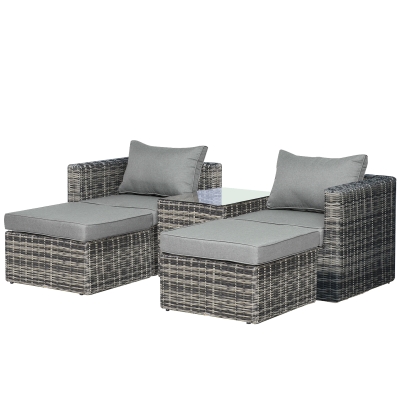 Outsunny 2-Seater Rattan Garden Furniture Set Tall Glass-Top Table Aluminium Frame Grey