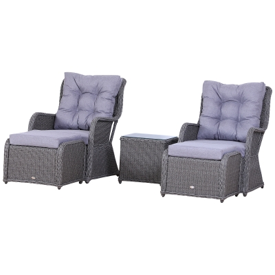 Outsunny Deluxe 2-Seater Rattan Armchair & Table Set Grey