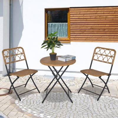 Outsunny 2-Seater Foldable Rattan Bistro Set Natural