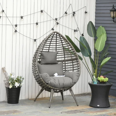 Outsunny Wicker Rattan Chair Outdoor Egg Seat Thick Cushions