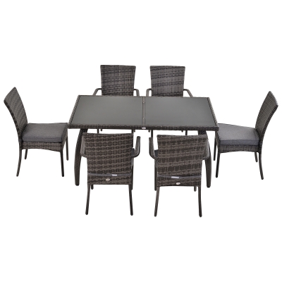 Outsunny 6 Seater Garden Dining Set Steel Frame PE Rattan Wicker 6 Chairs Large Table Grey