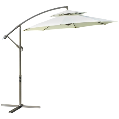 Outsunny Chapéu de Sol de Jardim Ø267 cm Chapéu de Sol Inclinável com Duplo Teto Manivela 8 Hastes de Aço e Base Cruzada Proteção Solar para Terraço Varanda Exterior Bege