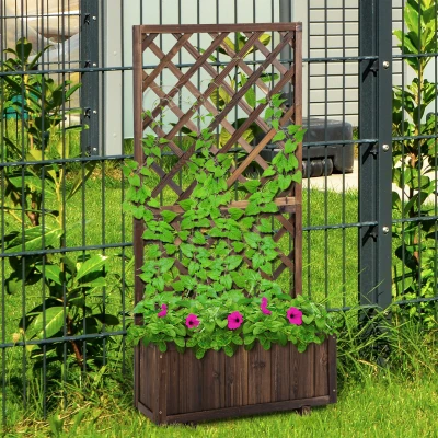 Outsunny skrzynka na rośliny z kratką skrzynka na kwiaty skrzynka z kratką pergola dla roślin pnących ogród drewno kolor węglowy 72,5 x 31,5 x 149,5 cm