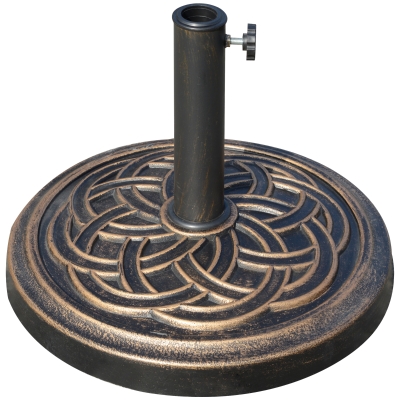 Outsunny Base de Sombrilla de Jardín Peso Neto 12 kg Soporte de Parasol Redondo Apto para Postes de 38mm/48mm Resina y Acero para Terraza Patio Exterior Ø45x33 cm Bronce
