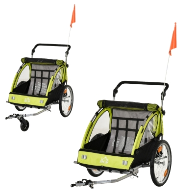 HOMCOM 2 in 1 Kinderanhänger Fahrradanhänger Kinderwagen mit Tasche Metall Oxford
