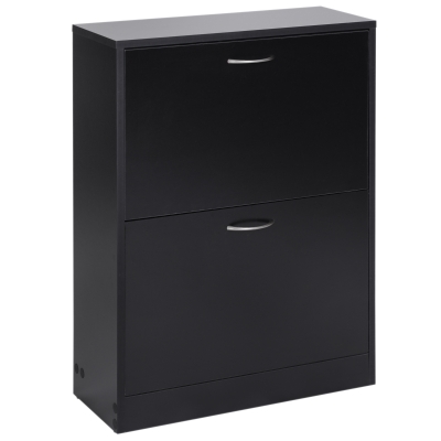 HOMCOM Shoe Cabinet Storage Cupboard 2-Tier Wood Tipping Bucket Modern Hall Organizer with Drawer Adjustable Shelf Large-Capacity Black