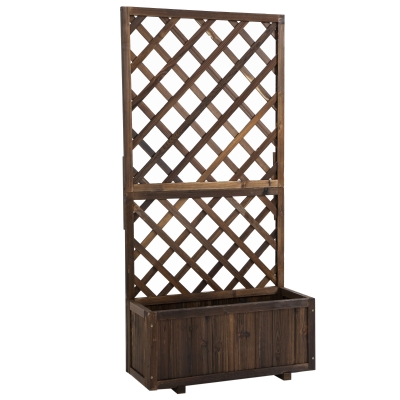 Outsunny Hochbeet Pflanzkasten mit Rankgitter Blumenkasten Rankkasten Rosenbogen mit Rankhilfe für Kletterpflanzen Garten Holz Braun 72,5 x 31,5 x 149,5 cm