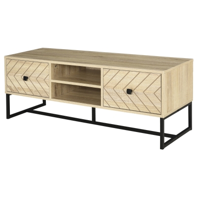 HOMCOM Steel Frame MDF 4-Compartment TV Media Unit Black/Oak