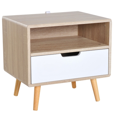 HOMCOM End Side Table, 50Wx40Dx50H cm-Natural Wood Colour