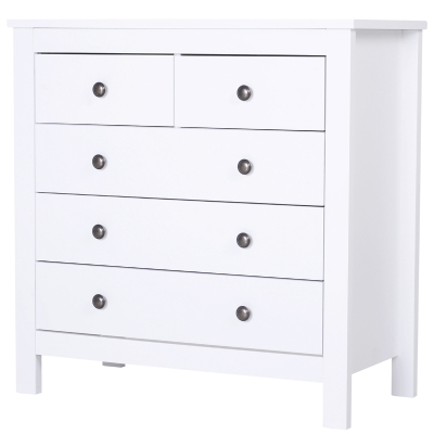HOMCOM Bedroom Home 5 Chest Of Drawers w/ Feet & Handles 80x79cm White