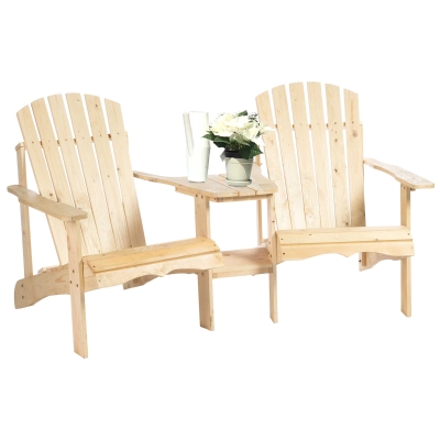 Outsunny 2 Gartenstühle mit Beistelltisch Tannenholz Natur 178 x 87 x 92 cm