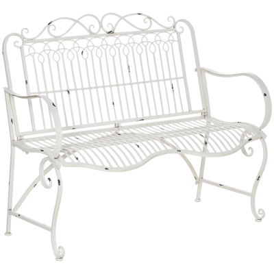 Outsunny Banco de Jardín de 2 Plazas 110x60x97 cm Banco de Exterior de Metal con Respaldo Decorativo y Reposabrazos para Terraza Balcón Patio Carga 200 kg Blanco