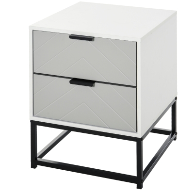 HOMCOM Steel Elevated 2-Drawer Bedside Cabinet White