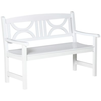 Outsunny Banco de Madeira Exterior de 2 Lugares 123x61x89,5cm Banco de Jardim com Encosto Decorativo e Apoio para os Braços para Terraço Varanda Pátio Carga 250kg Branco