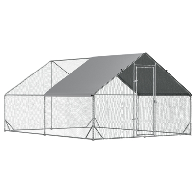 PawHut Enclos poulailler chenil volière extérieur 12 m² - Parc grillagé dim. 3L x 4l x 2H m - Espace Couvert - Acier galvanisé