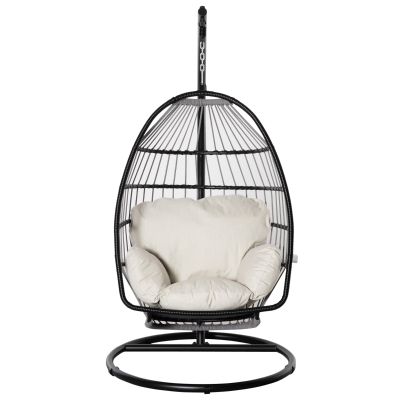 Fauteuil suspendu de jardin noir avec matelas crème