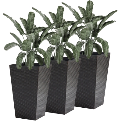 Lot de 3 pots de fleurs H.61 cm PP aspect rotin chocolat