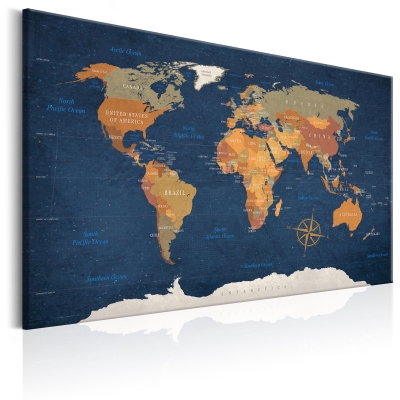 Quadro - World Map: Ink Oceans 120x80