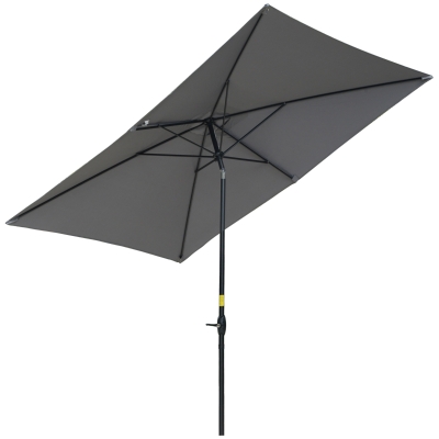Outsunny 2 x 3m Rectangular Market Umbrella Patio Outdoor Table Umbrellas with Crank & Push Button Tilt, Dark Grey