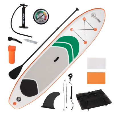 Outsunny Inflatable Paddle Stand Up Board, Adjustable Aluminum Paddle Non-Slip Deck Board, with ISUP Accessories & Carry Bag, 300L x 76W x 15H cm