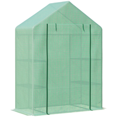 Outsunny Walk In Greenhouse for Outdoor, Portable Gardening Plant Grow House with 2 Tier Shelf, Roll-Up Zippered Door, PE Cover, 141 x 72 x 191cm, Green
